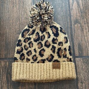 C.C Brown and Black Leopard Print Knit Hat